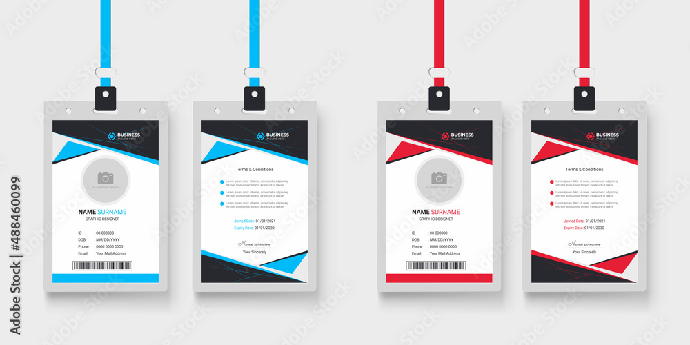 Wall mural corporate company employee id card design with two color variation and abstract layout