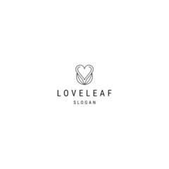 Love leaf line logo icon design template