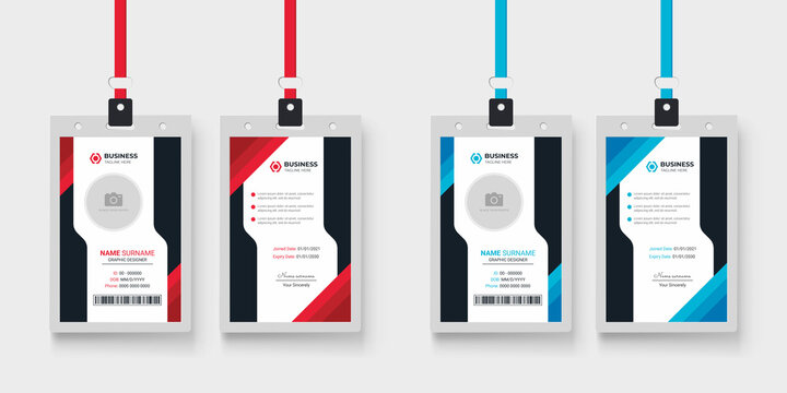 Simple and modern employee id card design with two color variation bundle  |  Office identity card design