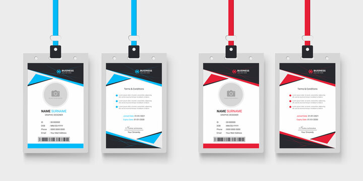 Corporate company employee id card design with two color variation and abstract layout