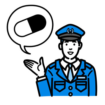 recommend clip art: 薬の説明をしている警察官の男性
                    