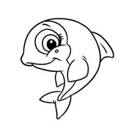 Little dolphin fish character animal illustration cartoon coloring