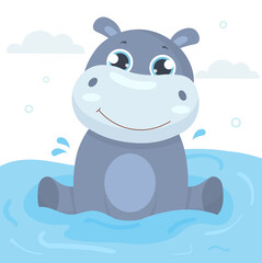 Hippo sitting on water