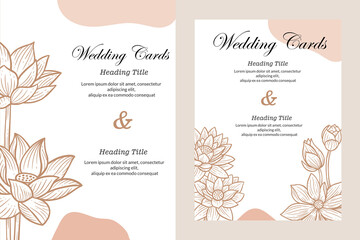 Set Wedding Card Elegant Line Art Love Lotus Happy beautiful beauty illustration