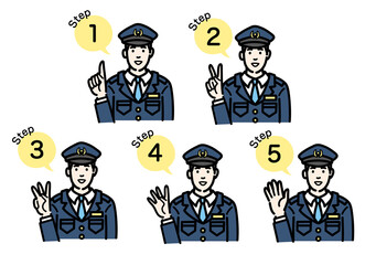 工程を説明する警察官の男性のセット
