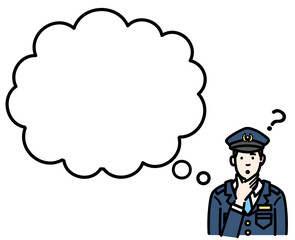 吹き出し　考えている警察官の男性
