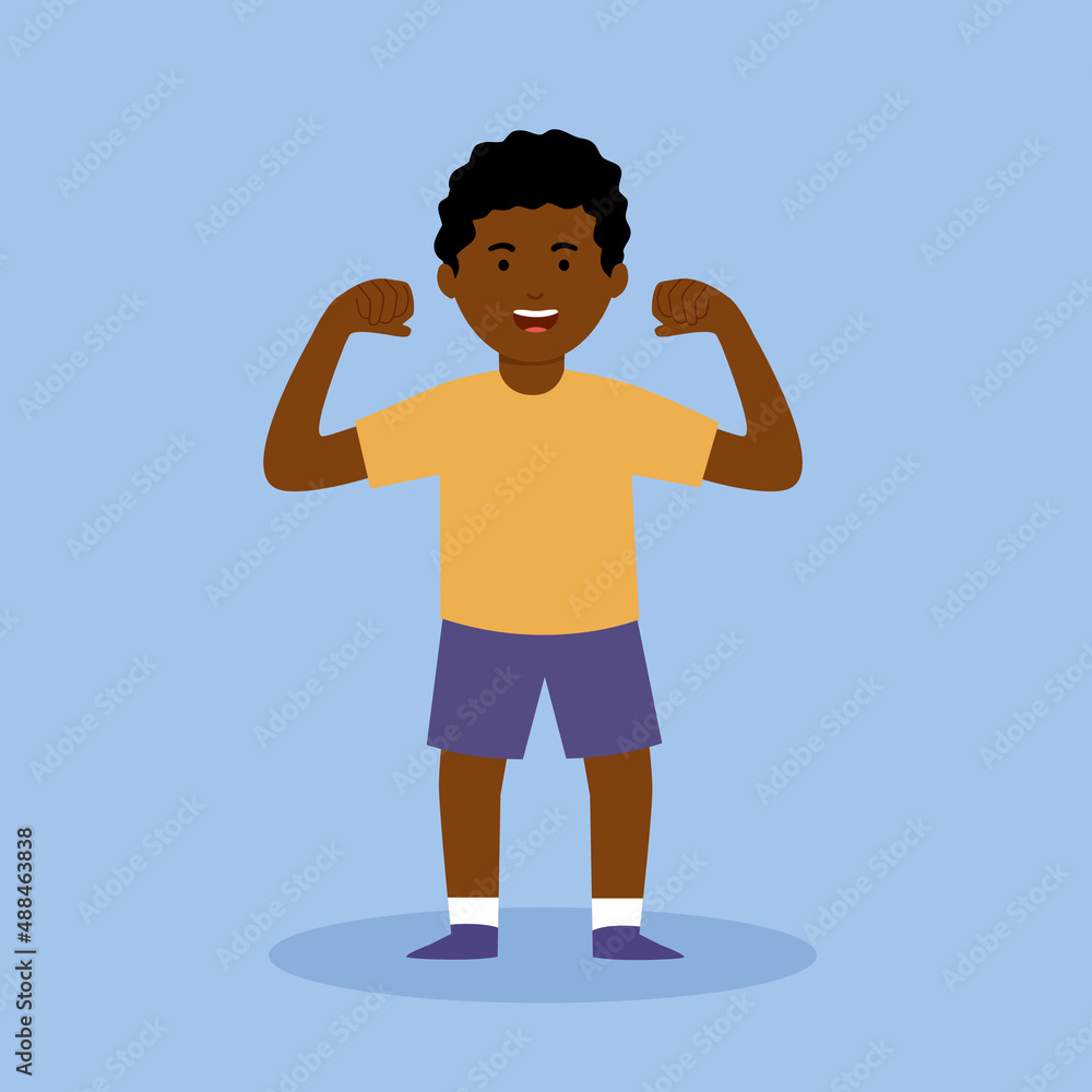 Wall mural happy healthy african boy in flat design.