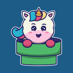 vector illustration of cute unicorn out of the big pipe, suitable for children's books, birthday cards, valentine's day