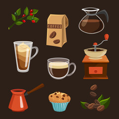 Set of different coffee icons. Vector illustration
The concept for websites, web banners, mobile apps, infographics