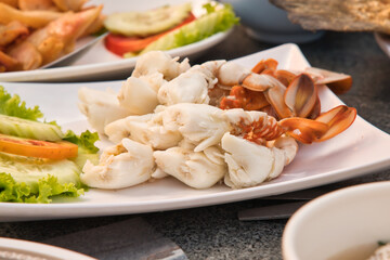 Fresh cooked lump crab meat or  Crab Meat Seafood for food menu illustrations, background or...