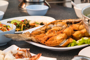 Fried Fish with Fish Sauce (Thai Food) for food menu illustrations, background or wallpaper