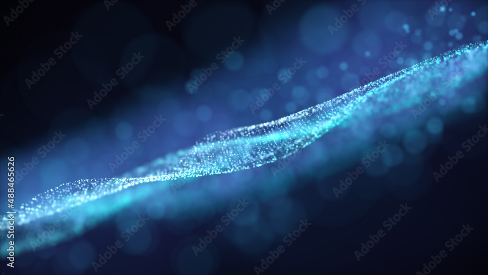 Poster abstract luxurious, premium glittering blue particles grid motion background floating in cyberspace 