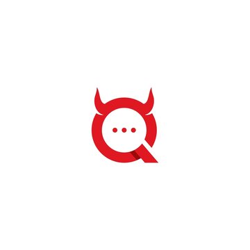 letter Q chat with devil horns logo template vector