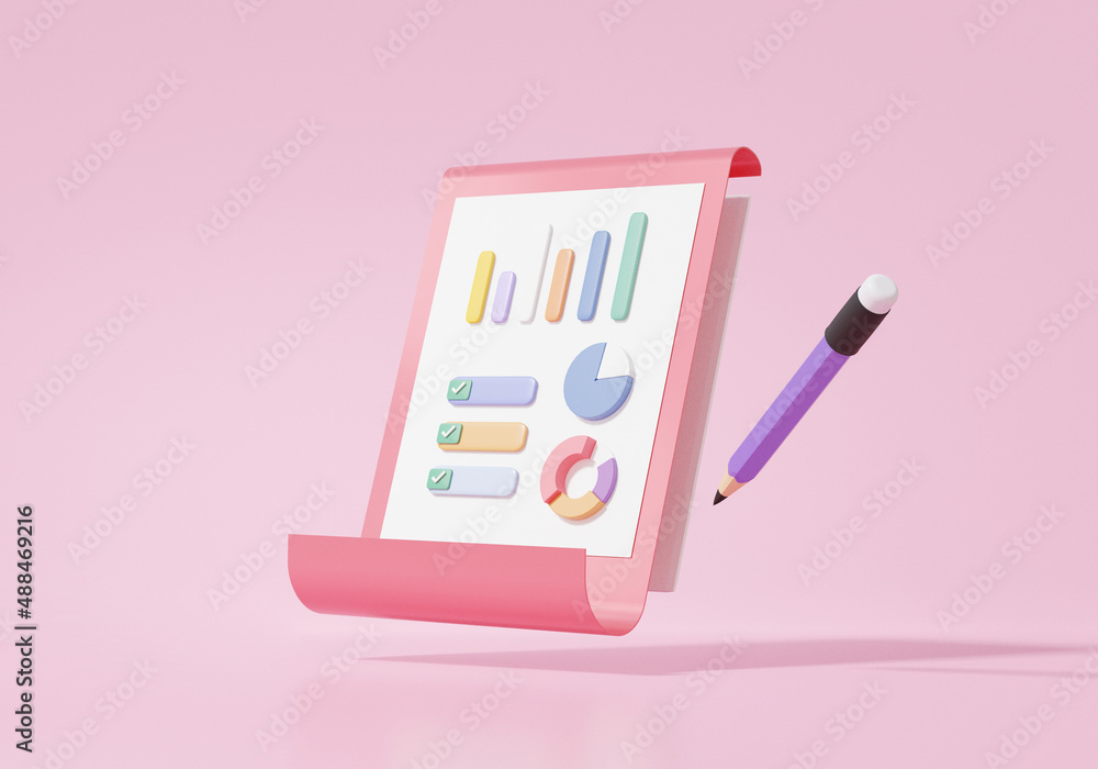 Poster clipboard paper floating statistics growth finance education concept. graph analytics optimization t