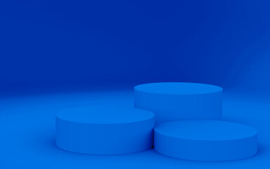 Abstract 3d blue color cylinder podium minimal studio background.