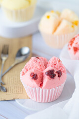Set of Thai steam Cupcake, sweet colour with white background. Food issue. Thai desert. Selective focus.