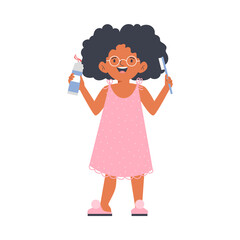 Child with toothbrush and toothpaste flat cartoon vector illustration isolated.