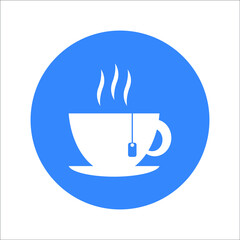 Cup, drink, hot, coffee, mug, tea icon. Rounded blue vector design.