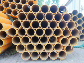 Spare iron pipes placed on the natural gas installation site