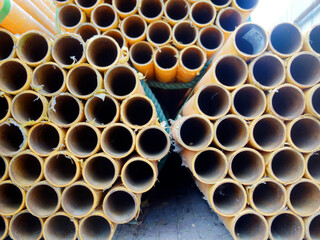 Spare iron pipes placed on the natural gas installation site