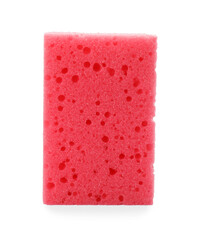Pink washing sponge isolated on white. Cleaning supplies