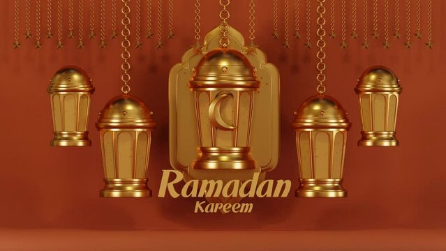 3d render animation video Luxury Ramadan scene, Hanging Lantern Candle Holder Ramadan Decorations.