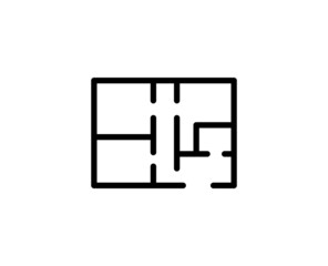 Line floor plan icon isolated on white background. Outline symbol for website design, mobile application, ui. floor plan pictogram. Vector illustration, editorial stroсk.