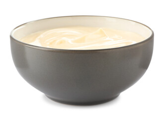 Mayonnaise in ceramic bowl isolated on white