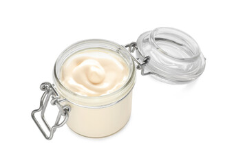 Mayonnaise in glass jar isolated on white