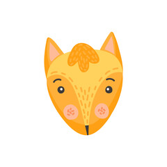 Obraz premium Fox wildlife animal head cute animal face isolated flat cartoon head. Vector funny childish mask, tod she-fox childish print. Comic emoticon emoji design, funny sweet character, forest animal portrait