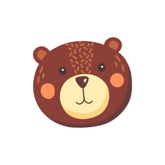 Bear cute animal face isolated flat cartoon head. Vector brown bear funny childish mask, wildlife sweet animal, retro grizzly beast, predator mammal. Cute comic emoticon emoji design, childish avatar