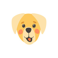 Jackabee puppy face isolated cut animal portrait, flat cartoon design. Vector comic lurcher dog, jack russel terrier brown crossbreed friendly pet. Childish dog emoji emoticon, adorable companion