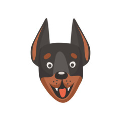 Dog puppy terrier showing tongue face head mask isolated flat cartoon animal. Vector yorkshire or airedale, australian terrier, jack russel showing tongue, friendly pet playful animal emoji emoticon
