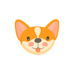 Welsh Corgi, Cardigan dog breed portrait isolated cartoon head face mask. Vector canine animal, doggy pet bicolor white and ruddy color. Friendly dog emoji emoticon, pembroke mixed-breed purebred