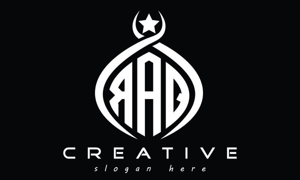 RAQ three letters monogram curved initial logo design, geometric oval creative modern logo, vector template