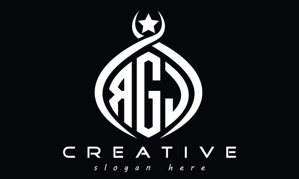 RGJ three letters monogram curved initial logo design, geometric oval creative modern logo, vector template