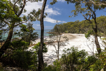 Fototapeta na wymiar View of the beautiful Blenheim beach in NSW, Australia, a popular white sand swimming beach