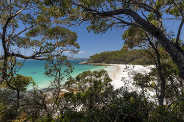 Fototapeta na wymiar View of the beautiful Greenfield beach in NSW; Australia; a popular white sand swimming beach