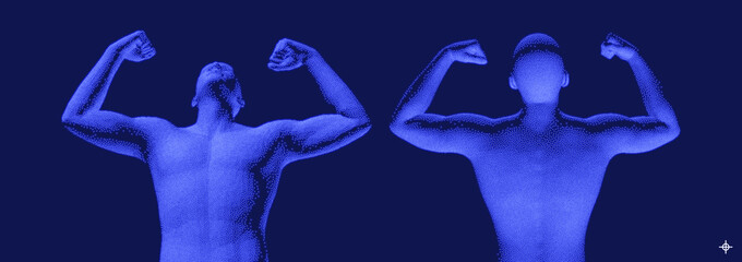 Champion raising both hands in the air as a true winner. Victory and freedom. Strong man raising hands up. Sport symbol. Leadership or workout bodybuilding concept. Vector illustration.