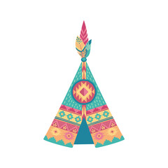 Indian native american wigwam isolated cartoon icon. Vector vintage western home of animal skin and wooden sticks, traditional aztec indigenous tent. Teepee or tipi ethnic house shelter dwelling