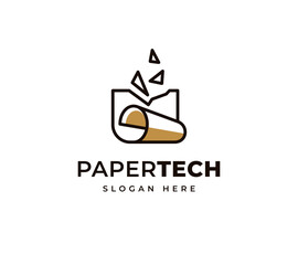 Paper tech spread roll direction data vector logo design. Creative education connect page media logo design