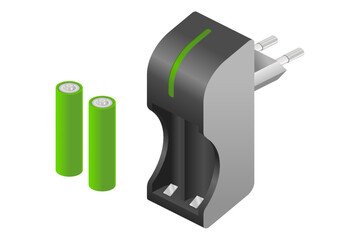 Charger for AA batteries isolated isometric illustration 