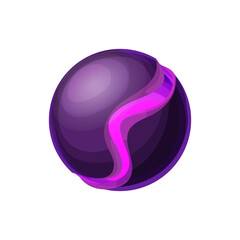 Purple cartoon alien fiction world, split magma planet. Vector outer space globe, violet atmosphere habitable planet. Outer space sphere, ui game design element interface object, glossy exoplanet