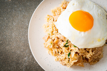 fried rice with pork and fried egg in Japanese style