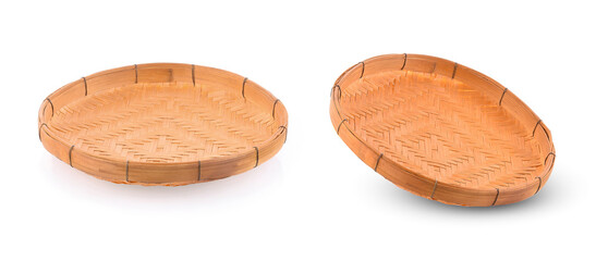 Bamboo basket isolated on white background.