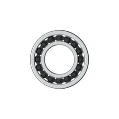 Bearings with balls spare part isolated engineering and machinery gear realistic icon. Vector rolling element reducing friction between moving parts. Metal object constraining relative motion