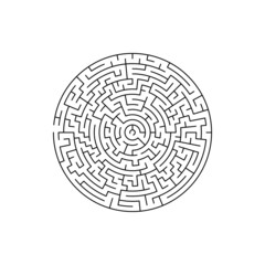 Round maze game, template of logic labyrinth, test in kindergarten isolated. Vector riddle for children, abstract logic tangled quiz, rebus on search right entry. Educational challenge, mental puzzle