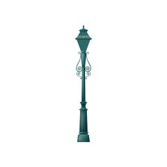 Fototapeta premium Old street lamp light post isolated pole pillar. Vector outdoor street lamp, urban park architecture design element. Antique lamppost, vintage cartoon gaslamp column, outdoors illumination object