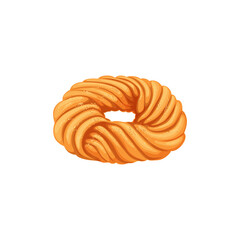 Roll shape bun plaited bagel isolated bakery food icon. Vector crust gourmet cooky, nutrition lunch or breakfast snack, cereal meal. Fresh tasty flour bread, biscuit cookie french cuisine dessert