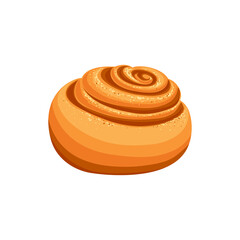Cinnamon roll with sugar or sesame isolated cartoon swirl bun. Vector tasty bakery food, yeast french dough, sweet nutrition crusty snack, lunch or breakfast dessert, snake shape bun